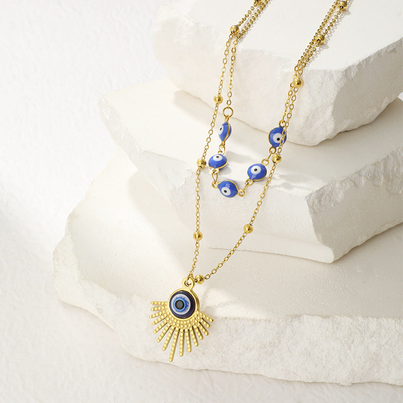 Collier double couche contre le mauvais œil à colle bleue Olivenorma 