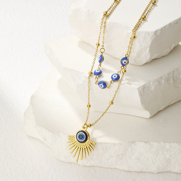 Collier double couche contre le mauvais œil à colle bleue Olivenorma 