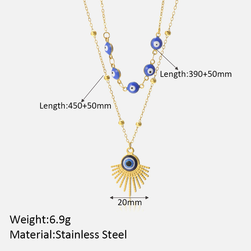 Collier double couche contre le mauvais œil à colle bleue Olivenorma 