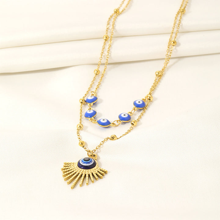 Collier double couche contre le mauvais œil à colle bleue Olivenorma 