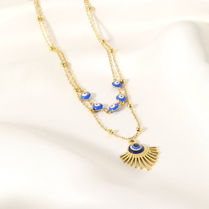 Collier double couche contre le mauvais œil à colle bleue Olivenorma 