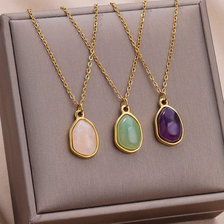 Collier pendentif en pierre irrégulière Olivenorma en acier titane et or 18 carats