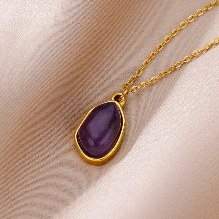 Collier pendentif en pierre irrégulière Olivenorma en acier titane et or 18 carats