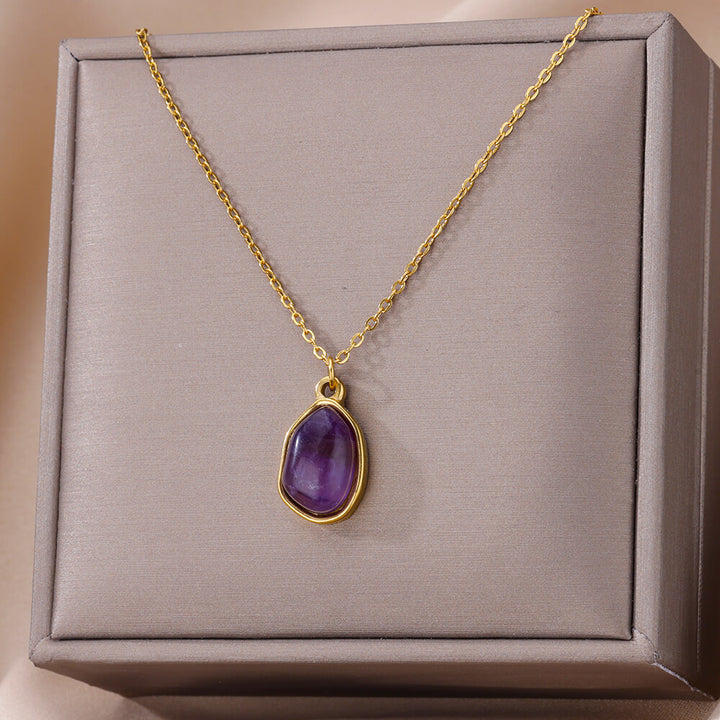 Collier pendentif en pierre irrégulière Olivenorma en acier titane et or 18 carats