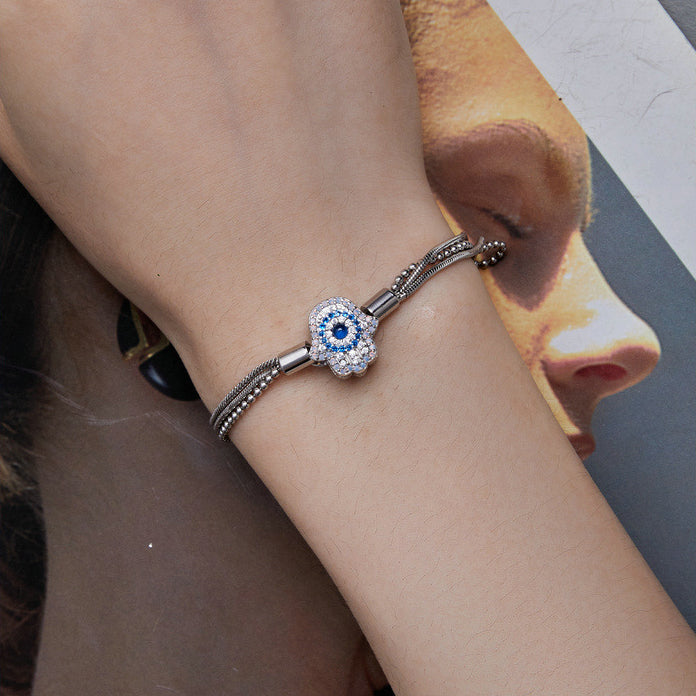 Bracelet Olivenorma en argent sterling S925 Hamsa contre le mauvais œil