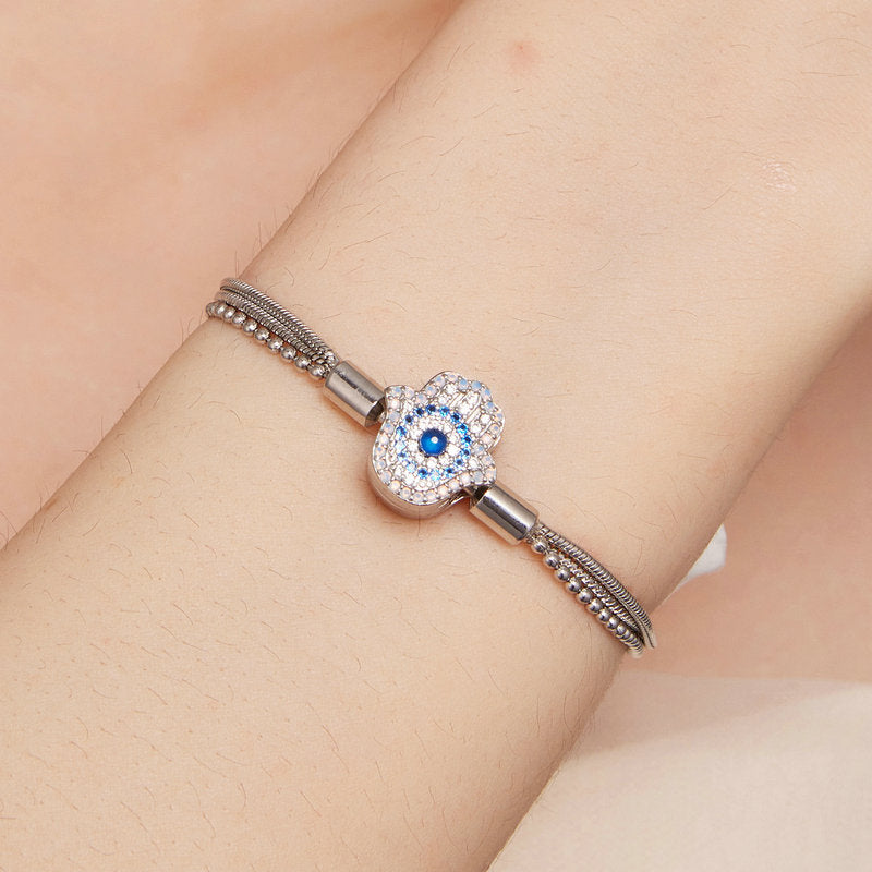 Bracelet Olivenorma en argent sterling S925 Hamsa contre le mauvais œil