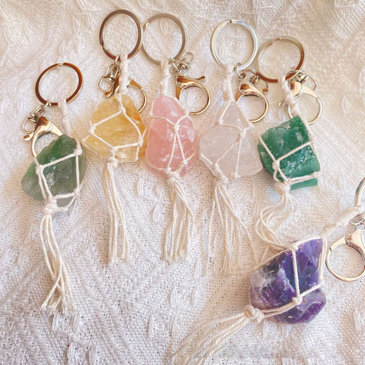 Porte-clés tissé à la main en pierre brute de cristal naturel Olivenorma