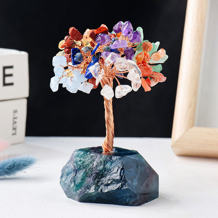 Base de pierre brute en gravier de cristal de chakra Olivenorma pour arbre Feng Shui