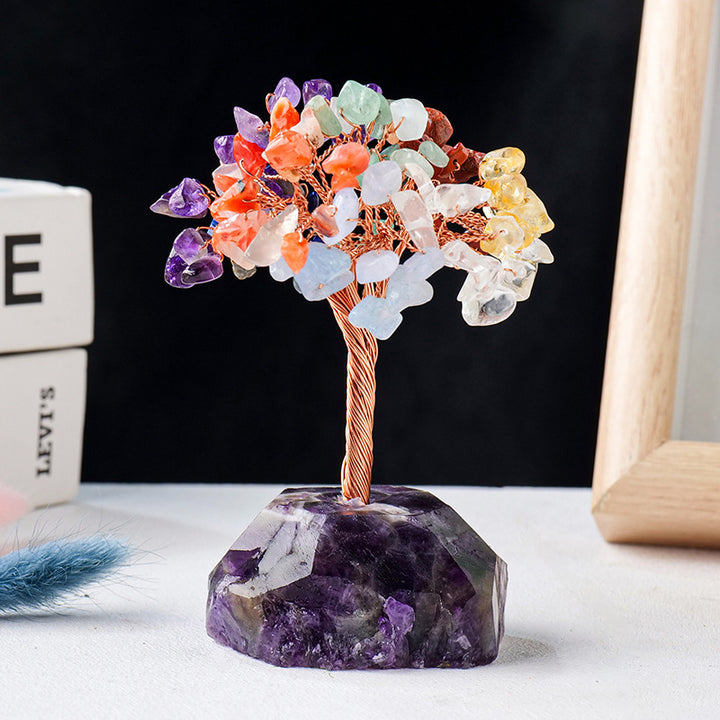 Base de pierre brute en gravier de cristal de chakra Olivenorma pour arbre Feng Shui