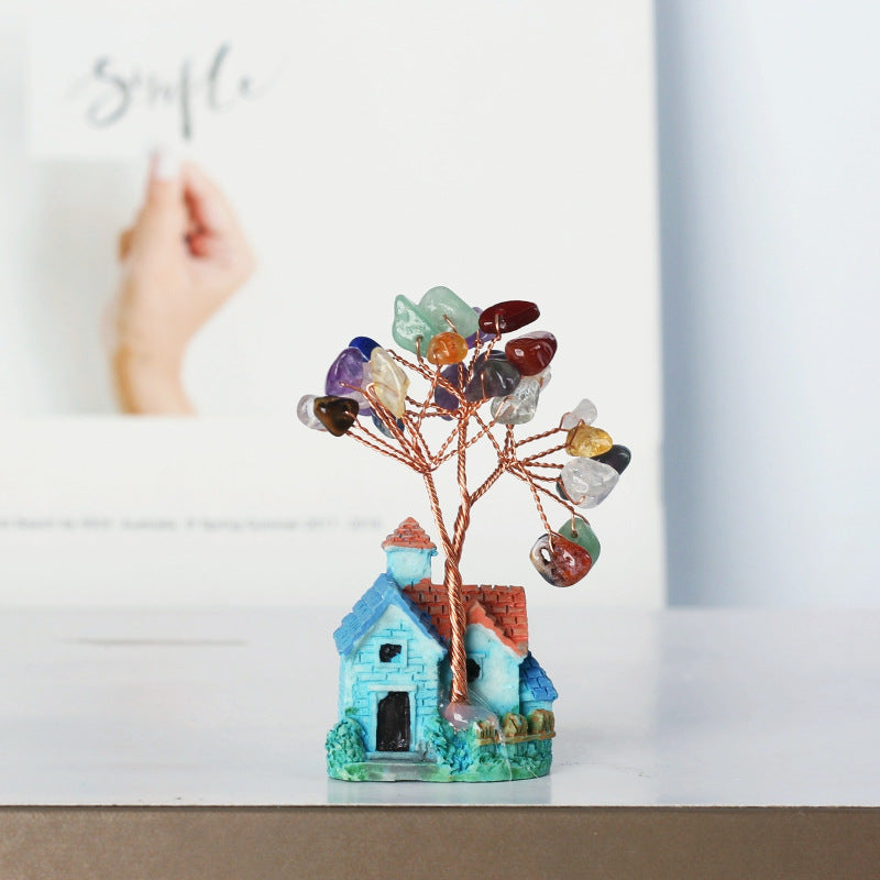 Ornements de gravier en cristal de château bleu Olivenorma Mini Arbre Feng Shui 