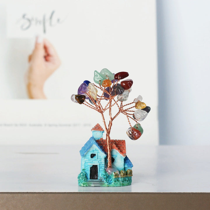 Ornements de gravier en cristal de château bleu Olivenorma Mini Arbre Feng Shui 