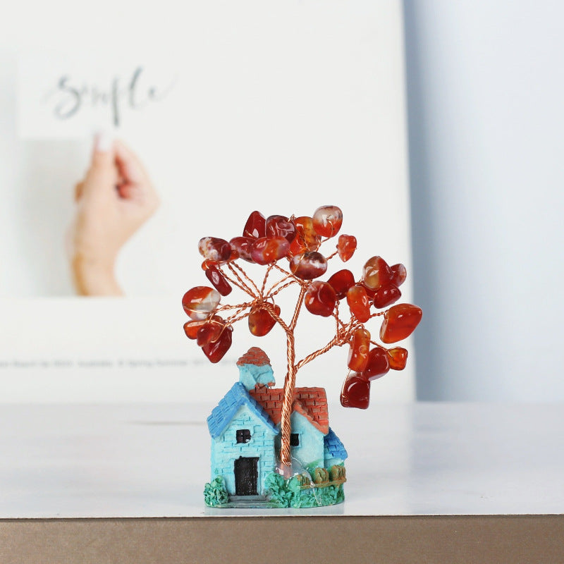 Ornements de gravier en cristal de château bleu Olivenorma Mini Arbre Feng Shui 