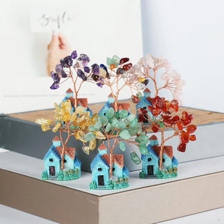 Ornements de gravier en cristal de château bleu Olivenorma Mini Arbre Feng Shui 
