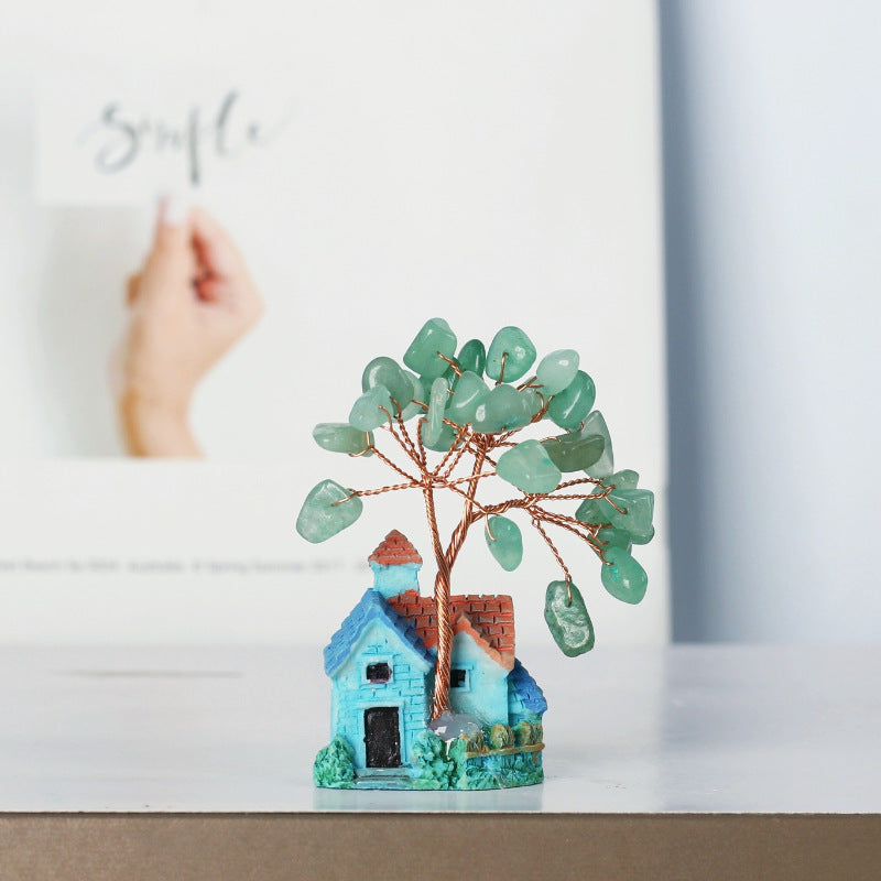 Ornements de gravier en cristal de château bleu Olivenorma Mini Arbre Feng Shui 