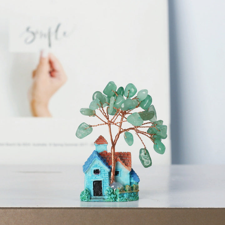 Ornements de gravier en cristal de château bleu Olivenorma Mini Arbre Feng Shui 