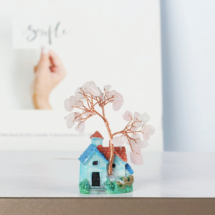 Ornements de gravier en cristal de château bleu Olivenorma Mini Arbre Feng Shui 