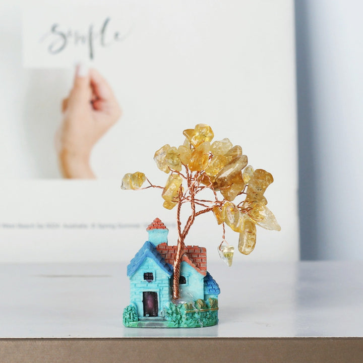 Ornements de gravier en cristal de château bleu Olivenorma Mini Arbre Feng Shui 