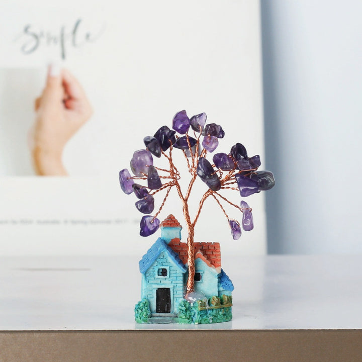 Ornements de gravier en cristal de château bleu Olivenorma Mini Arbre Feng Shui 