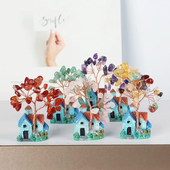 Ornements de gravier en cristal de château bleu Olivenorma Mini Arbre Feng Shui 