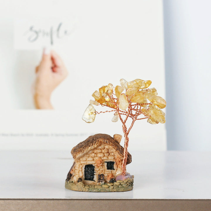 Ornements de gravier en cristal de mini-maison antique Olivenorma Arbre Feng Shui
