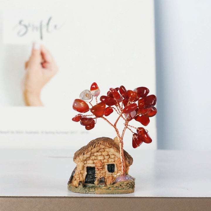 Ornements de gravier en cristal de mini-maison antique Olivenorma Arbre Feng Shui