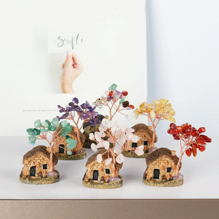 Ornements de gravier en cristal de mini-maison antique Olivenorma Arbre Feng Shui