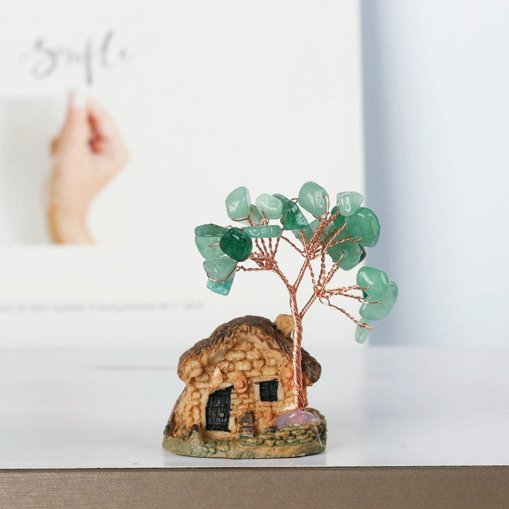 Ornements de gravier en cristal de mini-maison antique Olivenorma Arbre Feng Shui