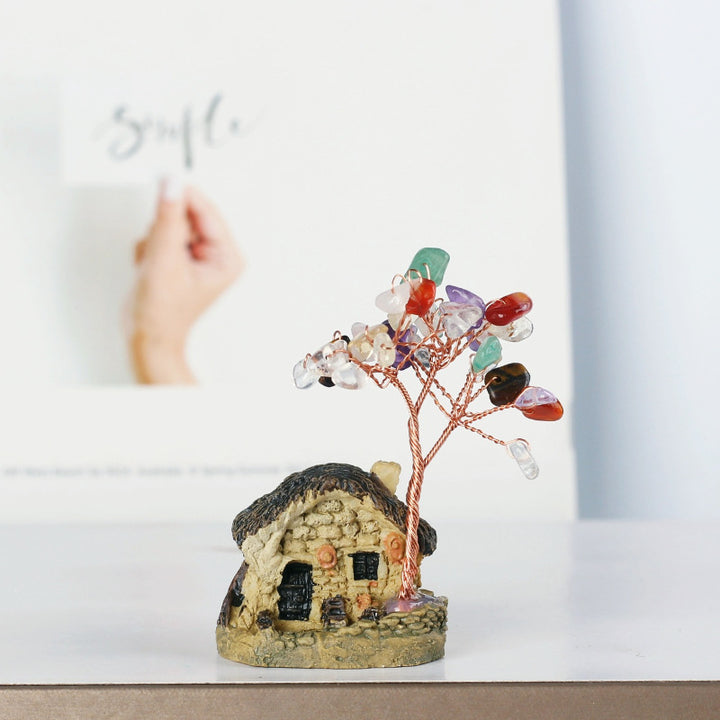 Ornements de gravier en cristal de mini-maison antique Olivenorma Arbre Feng Shui