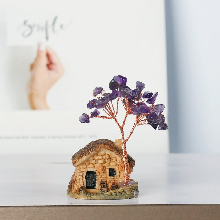 Ornements de gravier en cristal de mini-maison antique Olivenorma Arbre Feng Shui