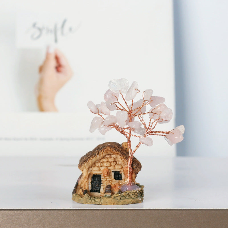 Ornements de gravier en cristal de mini-maison antique Olivenorma Arbre Feng Shui