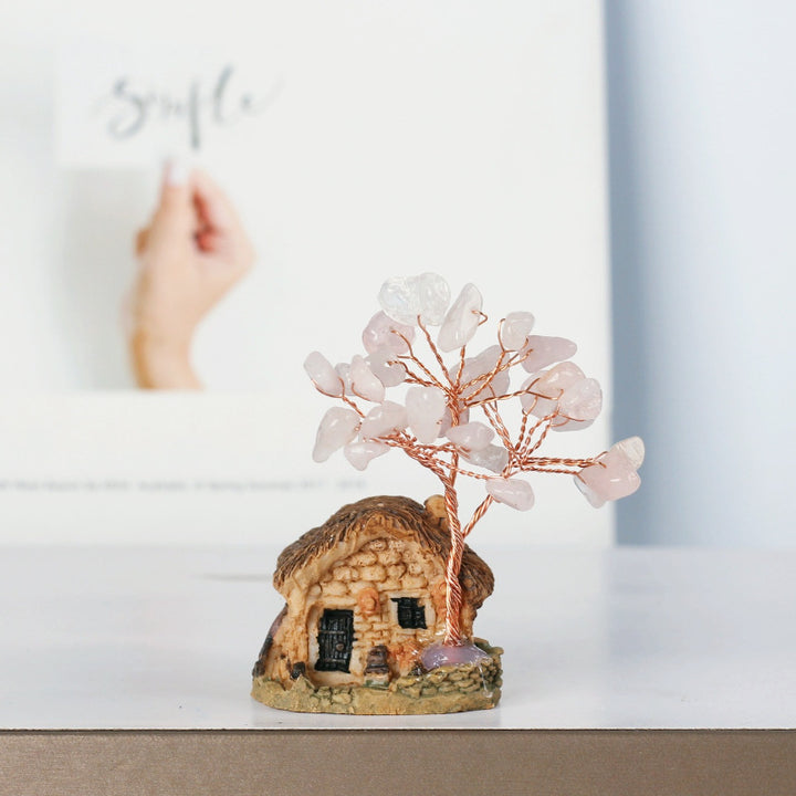 Ornements de gravier en cristal de mini-maison antique Olivenorma Arbre Feng Shui