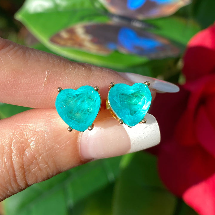 Collier et boucles d'oreilles en tourmaline Paraiba en forme de cœur Olivenorma 