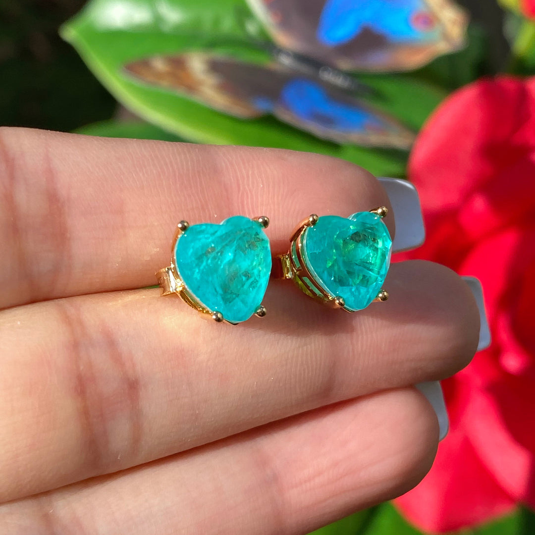 Collier et boucles d'oreilles en tourmaline Paraiba en forme de cœur Olivenorma 