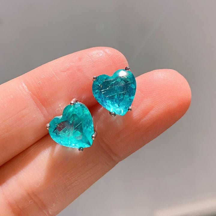 Collier et boucles d'oreilles en tourmaline Paraiba en forme de cœur Olivenorma 