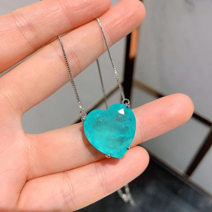 Collier et boucles d'oreilles en tourmaline Paraiba en forme de cœur Olivenorma 