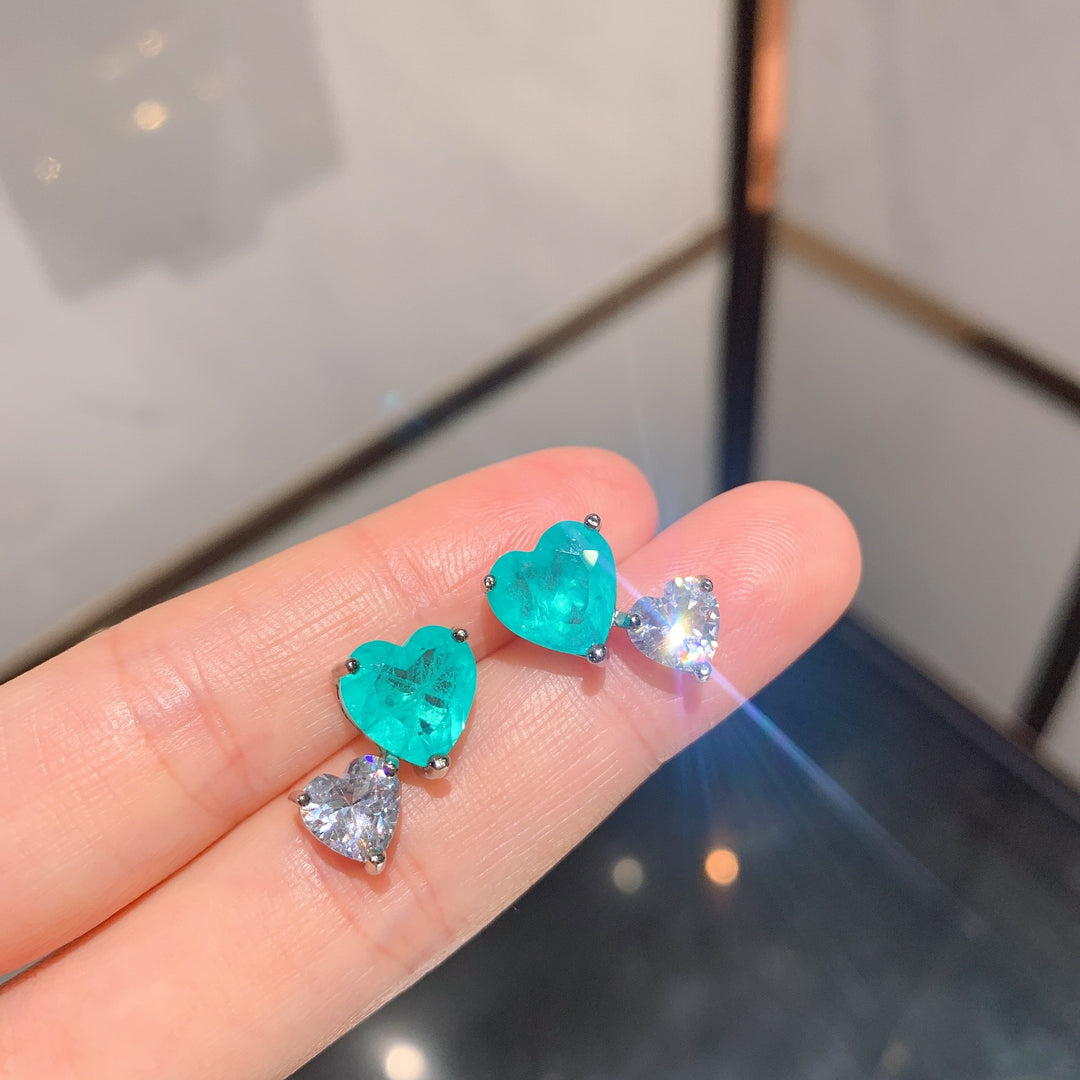 Collier et boucles d'oreilles en tourmaline Paraiba en forme de cœur Olivenorma 