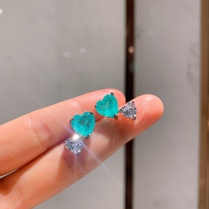 Collier et boucles d'oreilles en tourmaline Paraiba en forme de cœur Olivenorma 