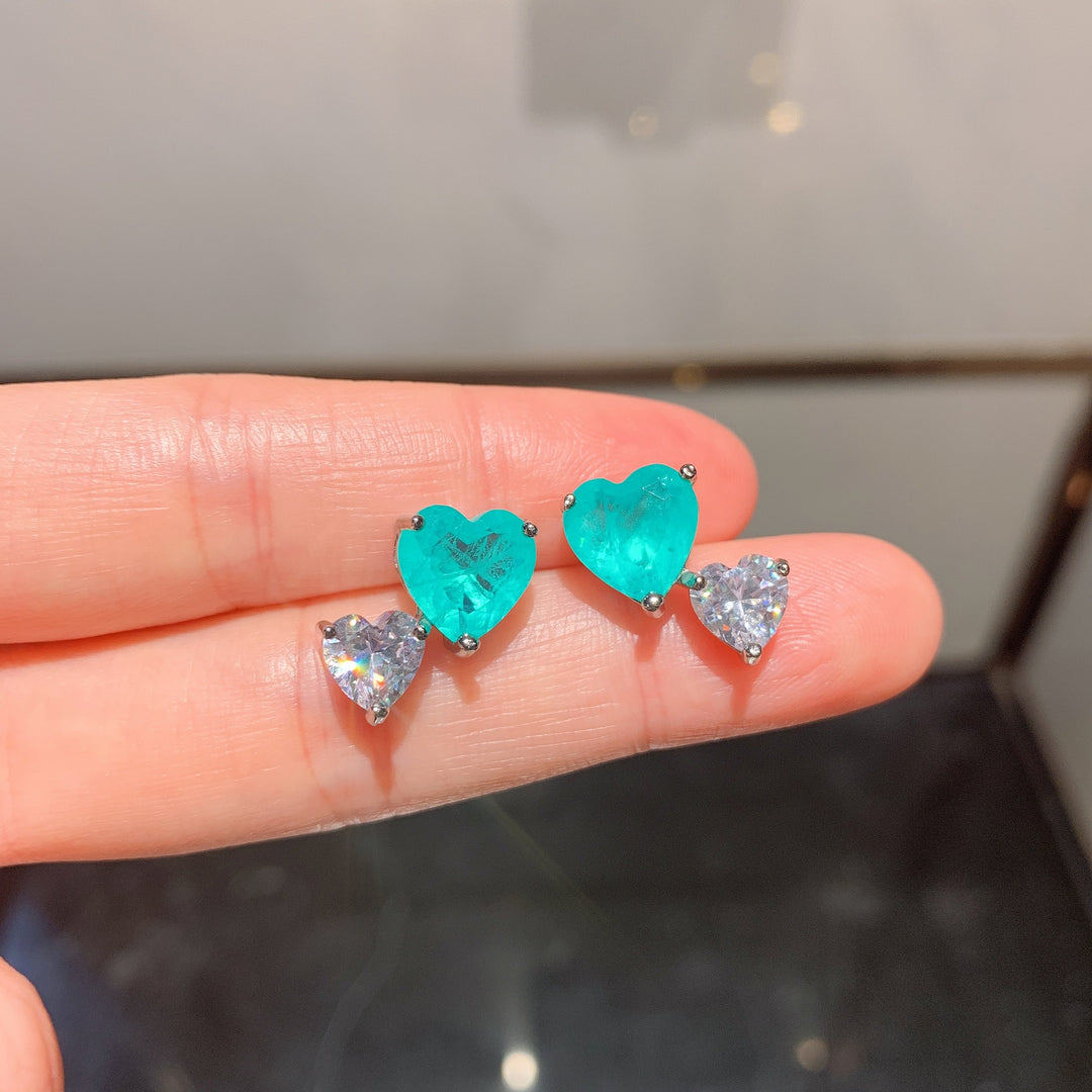 Collier et boucles d'oreilles en tourmaline Paraiba en forme de cœur Olivenorma 