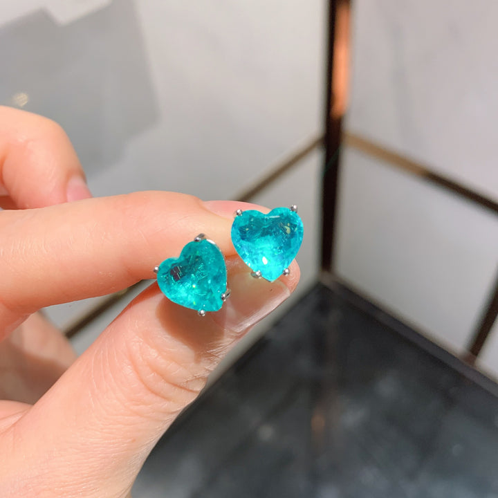 Collier et boucles d'oreilles en tourmaline Paraiba en forme de cœur Olivenorma 