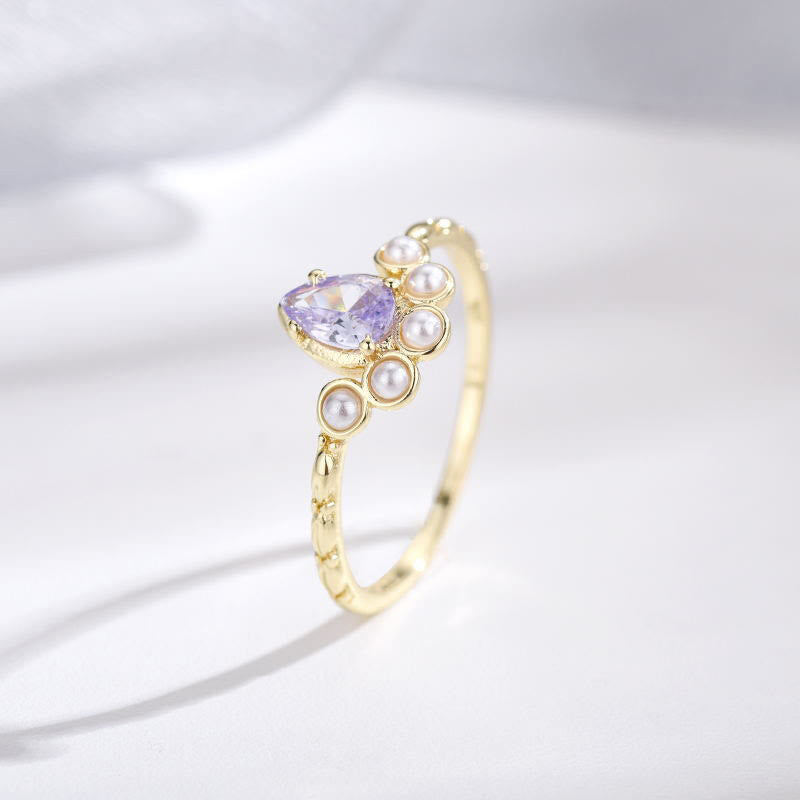 Olivenorma « The Stress Reliever » - Bague empilable en argent S925 avec améthyste et perle 