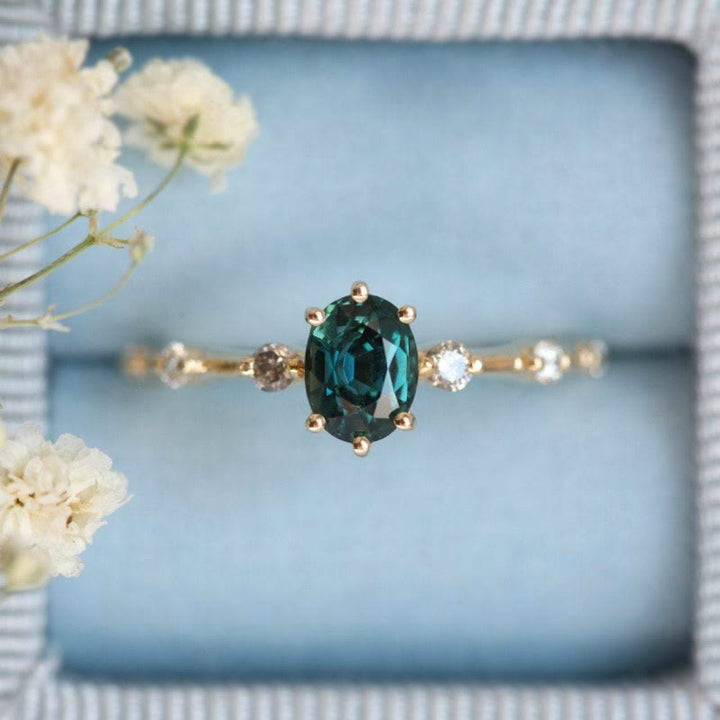 Bague exquise en alliage plaqué zircon vert émeraude Olivenorma