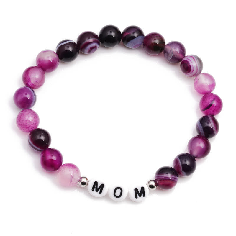 Bracelet Olivenorma "MOM" en perles d'agate violette - image 2
