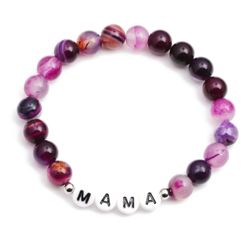 Bracelet Olivenorma "MOM" en perles d'agate violette - image 5