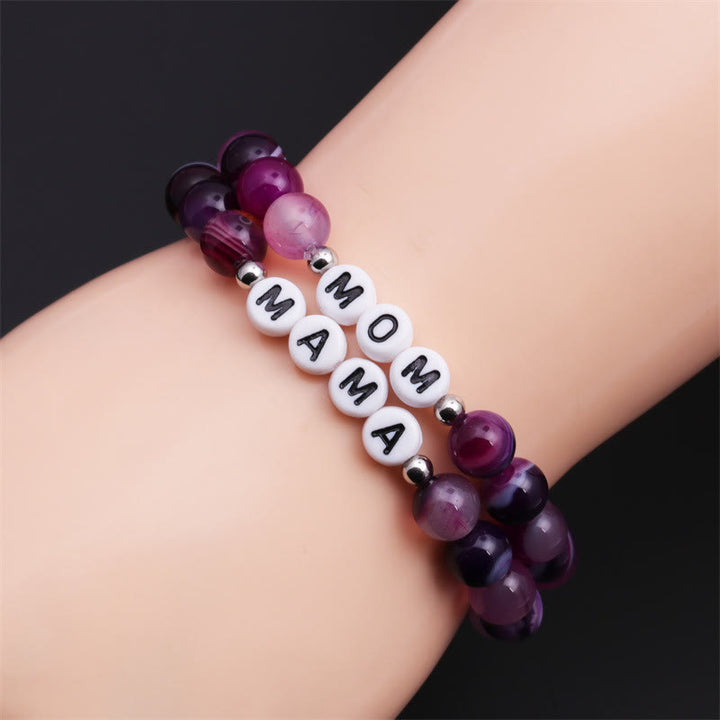 Bracelet Olivenorma "MOM" en perles d'agate violette - image 1