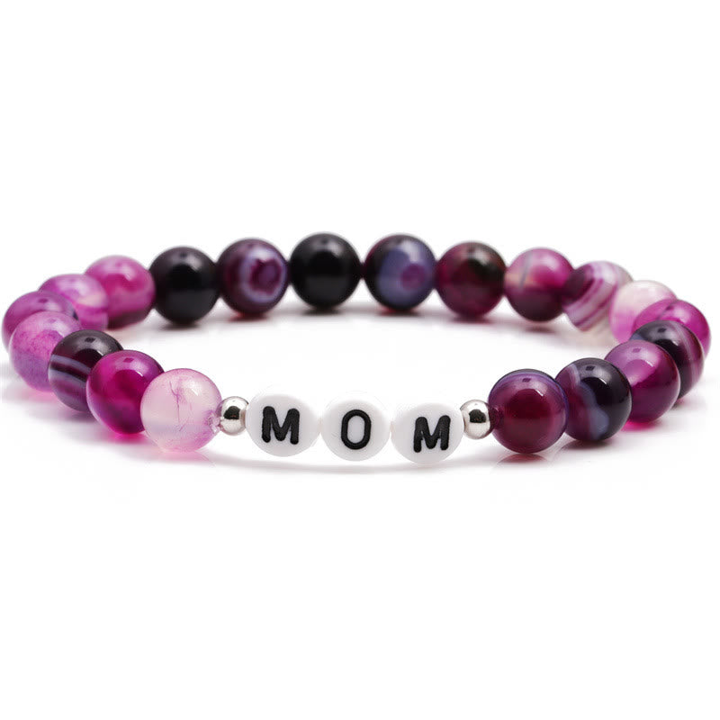 Bracelet Olivenorma "MOM" en perles d'agate violette - MOM - image 0