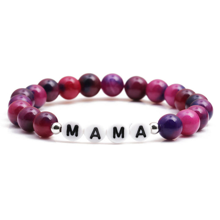 Bracelet en perles d'œil de tigre rose Olivenorma "MOM" - MAMAN - image 3