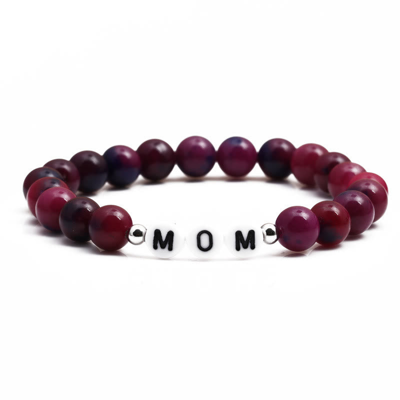 Bracelet en perles d'œil de tigre rose Olivenorma "MOM" - MOM - image 0
