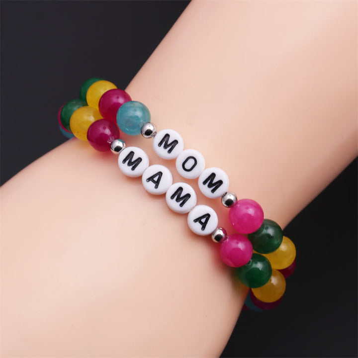 Bracelet en perles de pierre naturelle colorée Olivenorma "MOM" - image 1