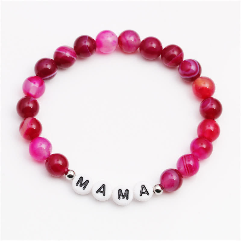 Bracelet en perles d'agate rouge rose Olivenorma "MOM" - image 4