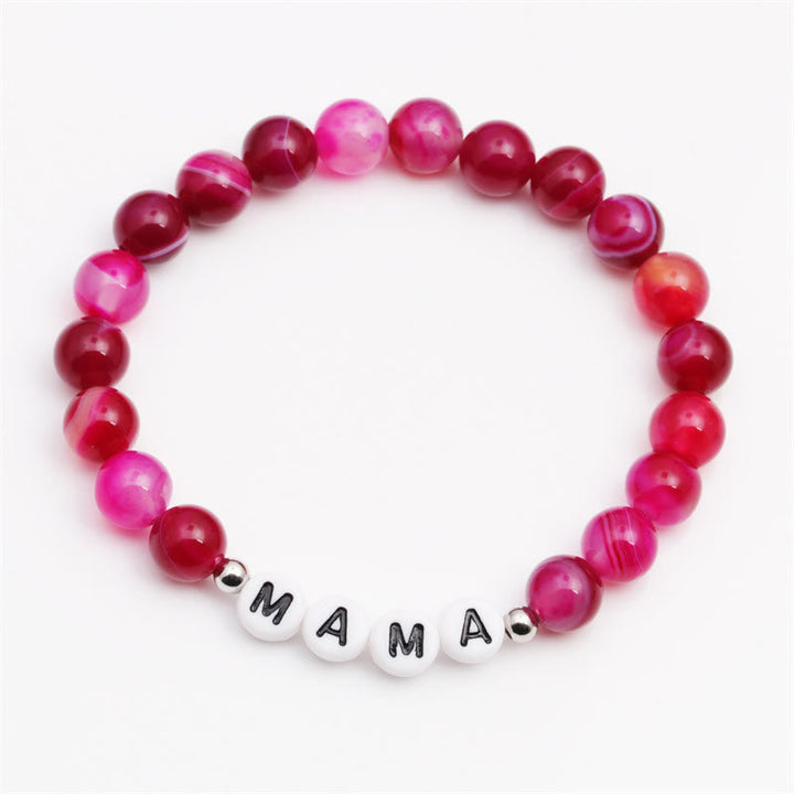 Bracelet en perles d'agate rouge rose Olivenorma "MOM" - image 4